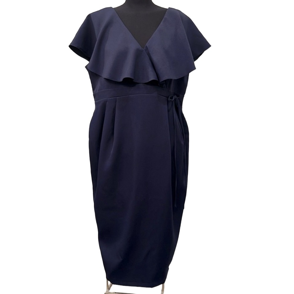 ASOS Ruffle Top Midi Dress Navy Size 14